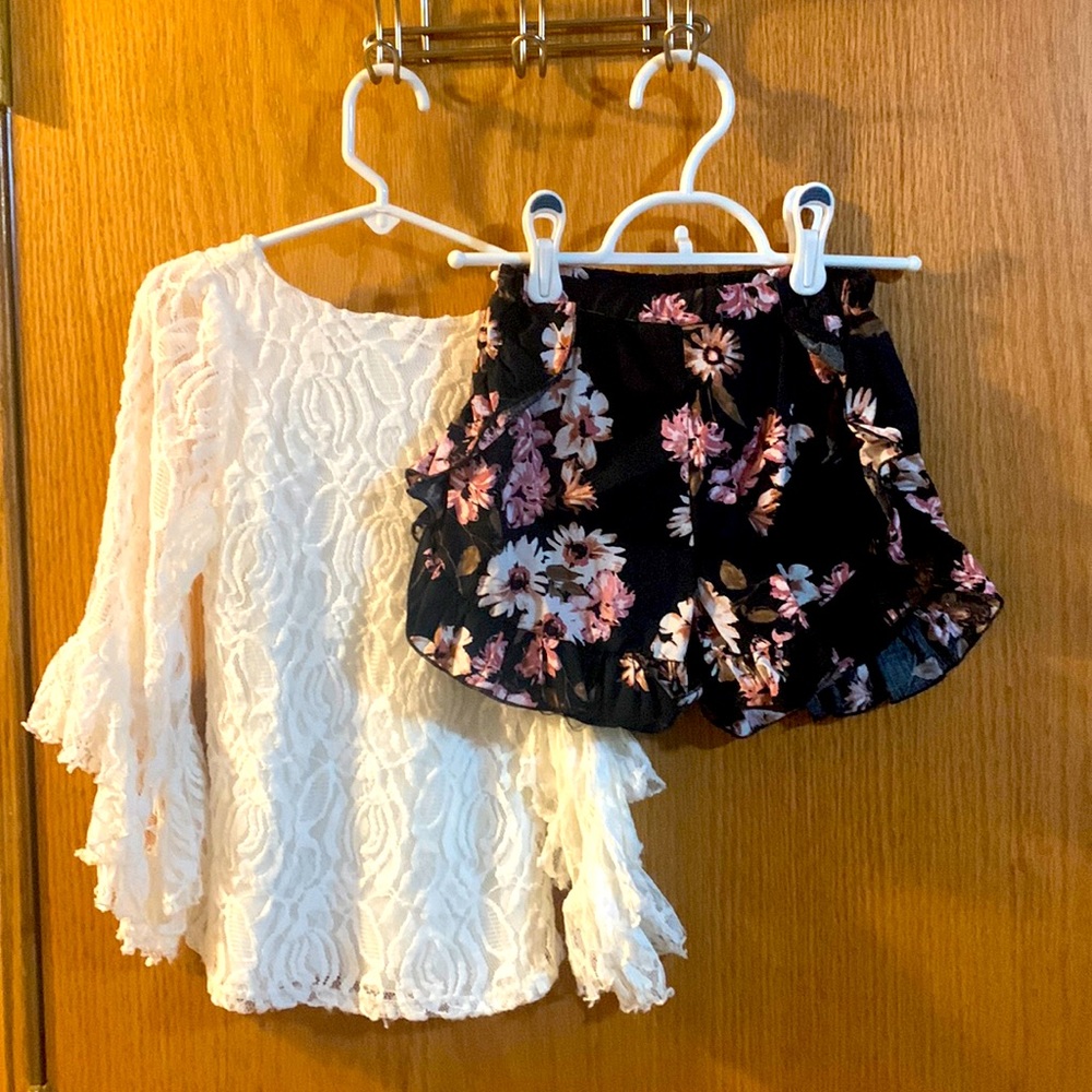 Lace top with Floral shorts